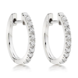Orecchini Cerchio Donna Taglio Rotondo 2 Carati Genuino Diamanti Oro Bianco 14K