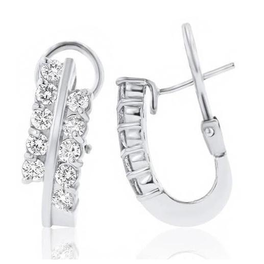 Orecchini Cerchio Oro Bianco Taglio Brillante Brillante 3 Ct Genuino Diamanti Lady