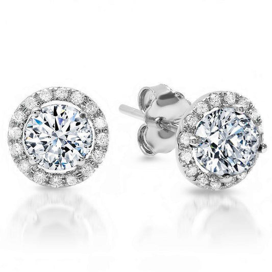 Orecchini Da Donna A Lobo Con Vero Diamante Taglio Rotondo, Oro Bianco 3,40 Carati 14K