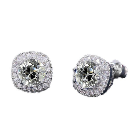 Orecchini Donna Halo Vero Diamond Stud Round Old Cut 5.50 Carati Oro 14K