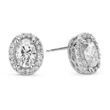 Orecchini Halo Oval Vero Diamond Studs 3 Carati Oro Bianco 14K