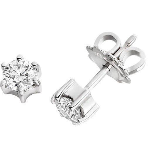 Orecchini Lady Studs In Oro Bianco Con Vero Diamanti Taglio Rotondo 3,00 Carati