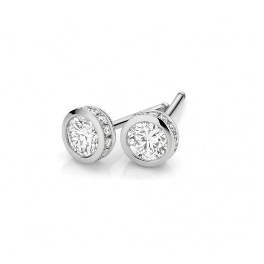 Orecchini Lady Studs In Oro Bianco Scintillante Con Genuino Diamanti A Taglio Rotondo Da 3,20 Ct