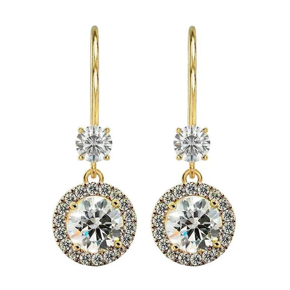 Orecchini Pendenti Halo Goccia Leverbacks 4.80 Carati Vero Diamante Oro Giallo 14K