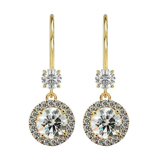 Orecchini Pendenti Halo Goccia Leverbacks 4.80 Carati Vero Diamante Oro Giallo 14K