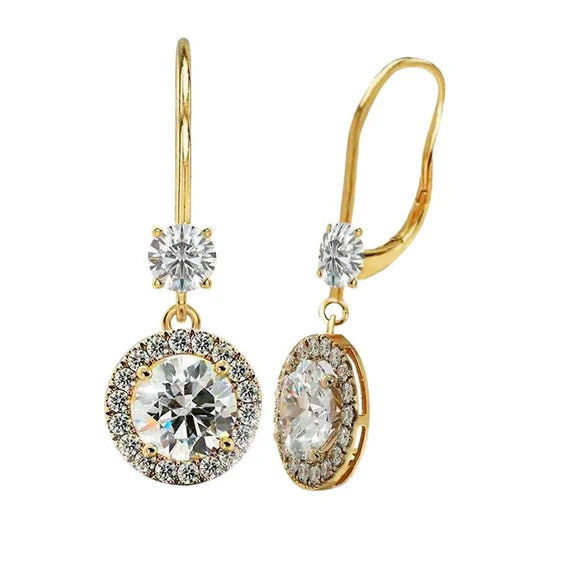 Orecchini Pendenti Halo Goccia Leverbacks 4.80 Carati Vero Diamante Oro Giallo 14K