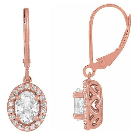 Orecchini Pendenti Halo Naturale Diamante Ovale Vecchio Taglio 6.50 Carati Oro Rosa