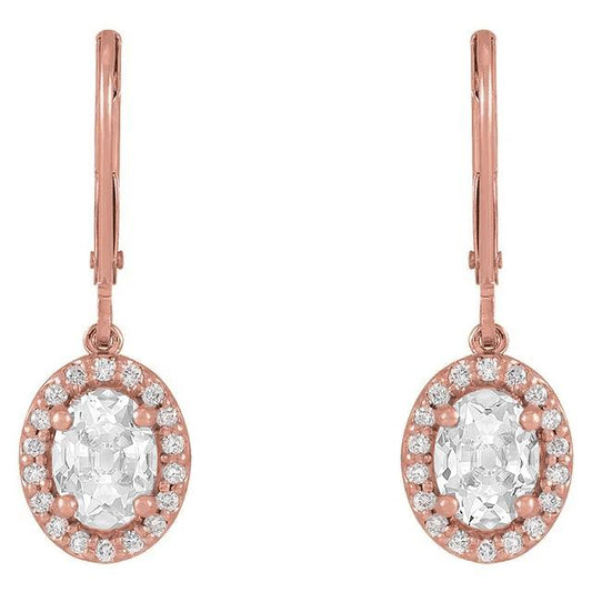 Orecchini Pendenti Halo Naturale Diamante Ovale Vecchio Taglio 6.50 Carati Oro Rosa