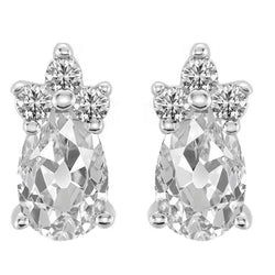 Orecchini Pendenti Pera Taglio Antico E Naturale Diamanti Tondi 13.50 Carati Oro 14K