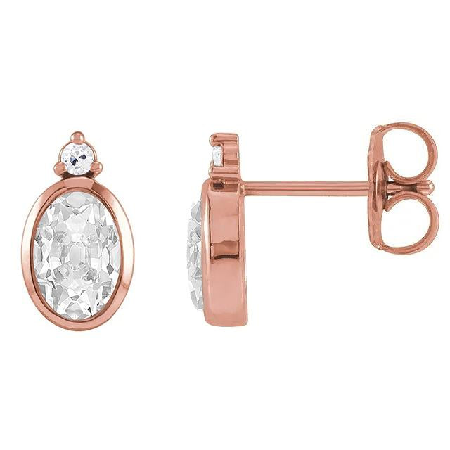 Orecchini Pendenti Rotondi Da Minatore Ovale Con 2 Pietre Di Genuino Diamanti 9 Ct. Set Di Castoni