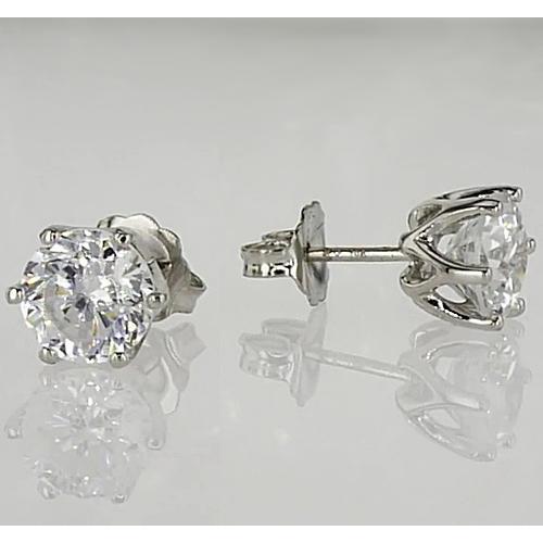 Orecchini Per Borchie 1.50 Carati Six Prong Round Genuino Diamond Oro Bianco 14K