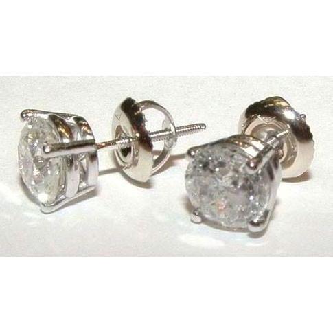 Orecchini A Lobo Con Vero Diamanti Rotondi 2.20 Ct. Oro Bianco Massiccio 14K
