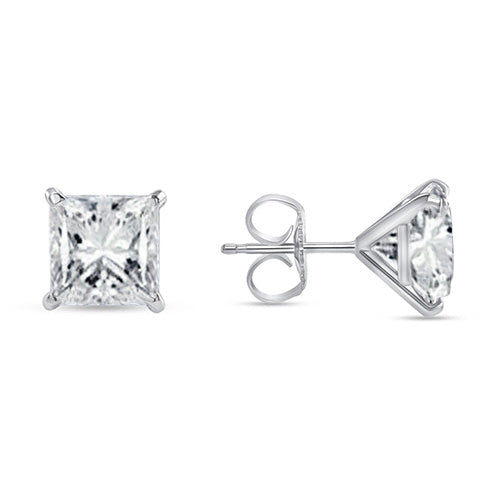 Orecchini A Lobo Da Donna Con Naturale Diamanti Da 3 Carati In Oro Bianco Taglio Princess 14K