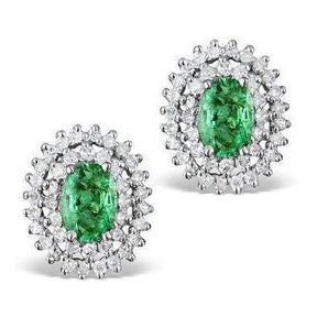 Orecchini a bottone con smeraldo verde e diamanti Oro bianco 14K 3.80 Ct