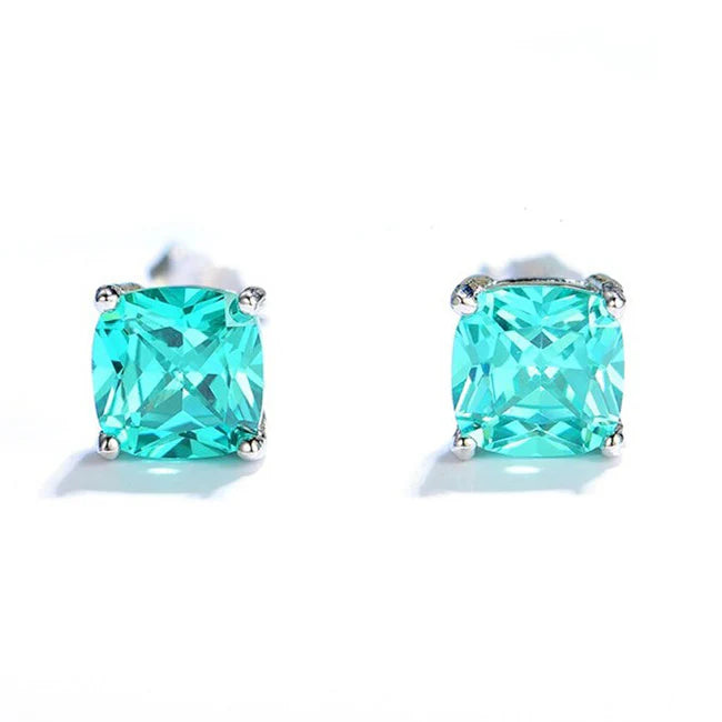 Orecchini a bottone con tormalina Paraiba taglio cuscino