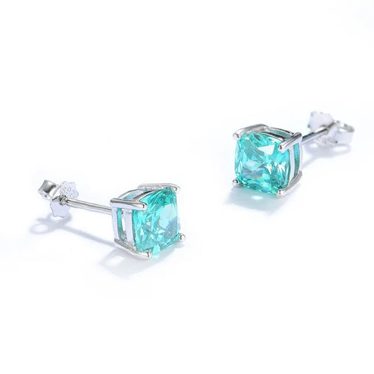 Orecchini a bottone con tormalina Paraiba taglio cuscino