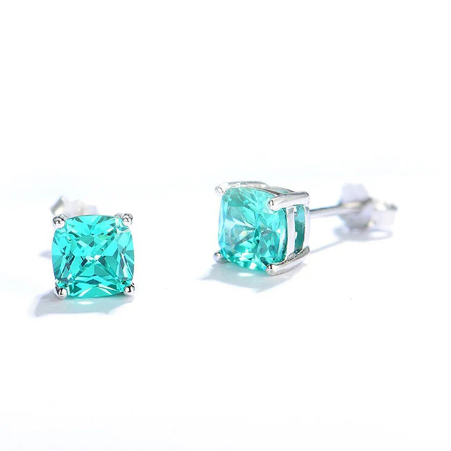 Orecchini a bottone con tormalina Paraiba taglio cuscino