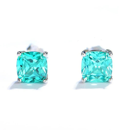 Orecchini a bottone con tormalina Paraiba taglio cuscino