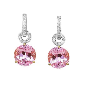 Orecchini da donna con kunzite rosa e diamanti pendenti in oro bianco 21 Ct 14K