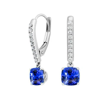 Orecchini pendenti con zaffiro e diamanti da 3,70 carati in oro bianco 14K