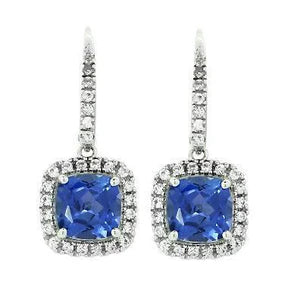 Orecchini pendenti da donna con zaffiro di Ceylon da 5,40 carati e diamanti WG in oro bianco 14K