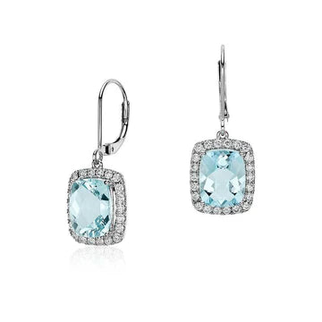Orecchini pendenti da donna in oro bianco 14K 6 Ct con acquamarina e diamanti