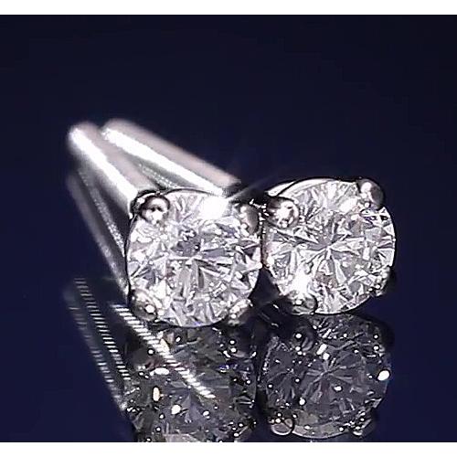 Orecchino A Bottone 1.20 Carati Con Vero Diamante Rotondo A Quattro Punte In Oro Bianco 14K