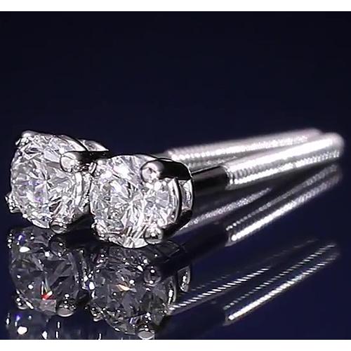 Orecchino A Bottone 1.20 Carati Con Vero Diamante Rotondo A Quattro Punte In Oro Bianco 14K