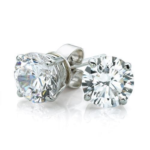Orecchino A Bottone Con Genuino Diamante A Taglio Rotondo Solitario 2 Carati Oro Bianco 14K