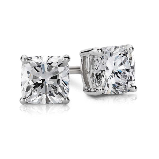 Orecchino A Bottone Con Genuino Diamante Taglio Cuscino Da 2 Ct. In Oro Bianco Massiccio 14K