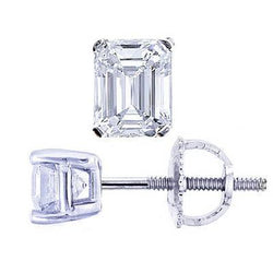 Orecchino A Bottone Con Genuino Diamante Taglio Smeraldo Scintillante 2 Carati