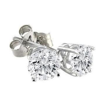 Orecchino A Bottone Con Naturale Diamante Rotondo Solitario 2 Carati In Oro Bianco 14K
