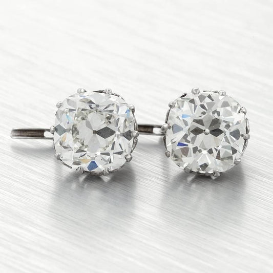 Orecchino A Bottone Con Naturale Diamante Vecchio Minatore Taglio Cuscino 2 Carati Oro Bianco 14K