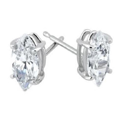 Orecchino A Bottone Con Naturale Diamanti Scintillanti Taglio Marquise 3 Carati Oro Bianco 14K