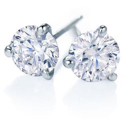 Orecchino A Bottone Con Vero Diamante Solitario Taglio Rotondo 2.40 Carati In Oro Bianco 14K