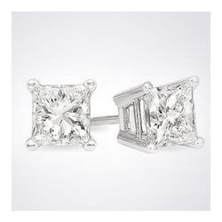 Orecchino A Bottone Con Vero Diamante Taglio Principessa 3 Carati In Oro Bianco Massiccio 14K