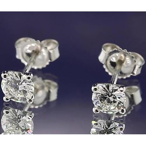 Orecchino A Bottone Con Vero Diamante Tondo Da 1,20 Carati Stile Martini A Quattro Punte E Oro Bianco 14K