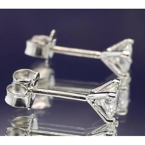 Orecchino A Bottone Con Vero Diamante Tondo Da 1,20 Carati Stile Martini A Quattro Punte E Oro Bianco 14K