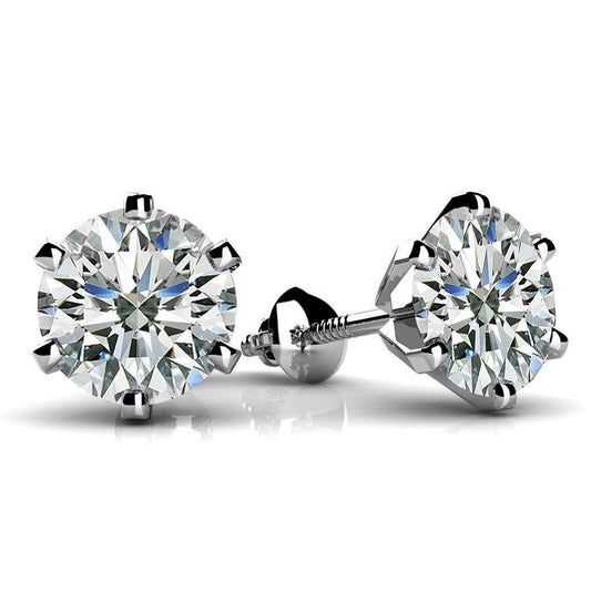 Orecchino A Bottone Da Donna Con Genuino Diamante 3 Ct. Gioielli In Oro Bianco