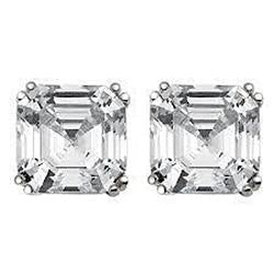 Orecchino A Bottone Da Donna Con Naturale Diamante Taglio Asscher 2 Carati Oro Bianco 14K