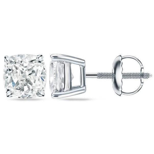 Orecchino A Bottone Da Donna Con Naturale Diamanti Taglio Cuscino Da 2.50 Carati Oro Bianco 14K
