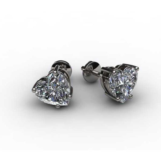 Orecchino A Bottone Da Donna Con Vero Diamante A Forma Di Cuore Da 3.20 Carati Oro Bianco 14K