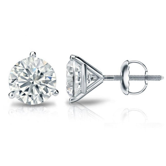 Orecchino A Bottone Da Donna In Oro Bianco 14K Con Vero Diamanti Incastonati A Tre Punte Da 4.30 Ct