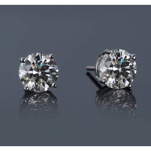 Orecchino A Bottone In Oro Bianco 14K 2 Carati A Quattro Punte Con Vero Diamante Rotondo