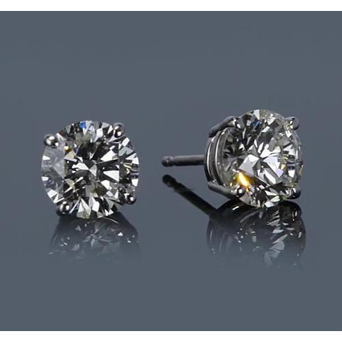 Orecchino A Bottone In Oro Bianco 14K 3 Carati Con Vero Diamante Rotondo A Quattro Punte F Vs1