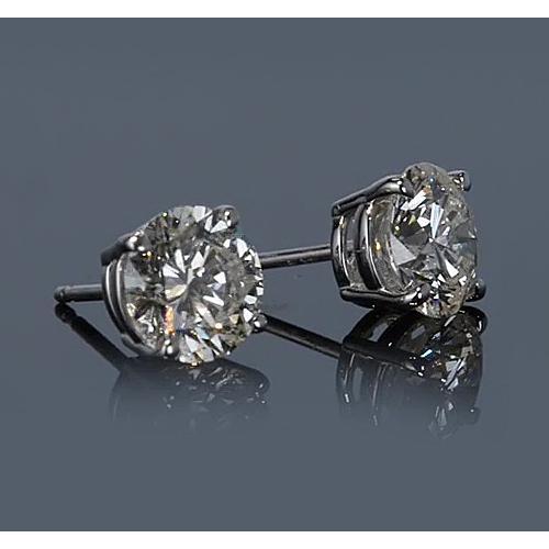 Orecchino A Bottone In Oro Bianco 14K 3 Carati Con Vero Diamante Rotondo A Quattro Punte F Vs1