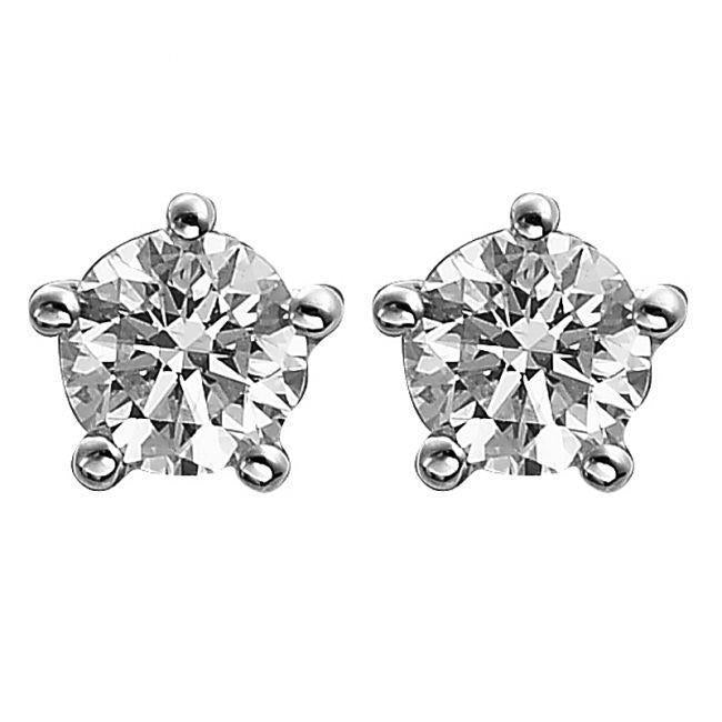 Orecchino A Bottone In Oro Bianco 14K Con Naturale Diamanti A Taglio Rotondo Da 2.70 Ct. Incastonato A 5 Punte