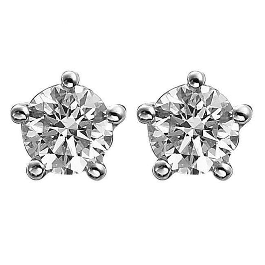 Orecchino A Bottone In Oro Bianco 14K Con Naturale Diamanti A Taglio Rotondo Da 2.70 Ct. Incastonato A 5 Punte