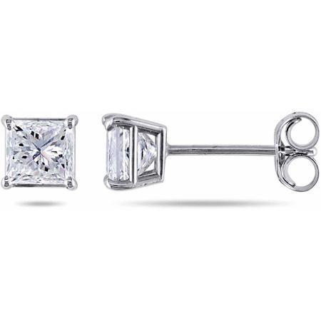 Orecchino A Bottone In Oro Bianco Con Genuino Diamanti Taglio Principessa Scintillante Da 3.20 Ct