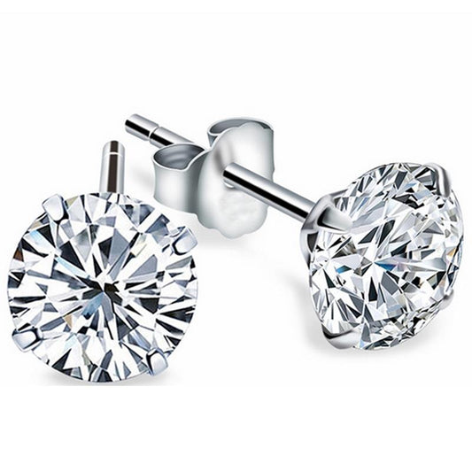 Orecchino A Bottone Rotondo Da Donna Con Naturale Diamanti. Gioielli In Oro Bianco Massiccio 4.5 Carati